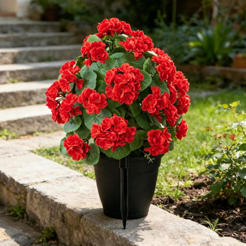 Artificial Begonia Flower With Stake Realistic Plastic-pink 1