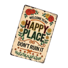 Happy Place Metal Welcome Sign Garden Plaque Outdoor Decors-1