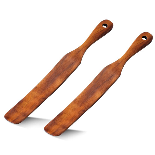 2 Pack Wooden Spurtles Thin Spatula Long Handle Heat Resistant