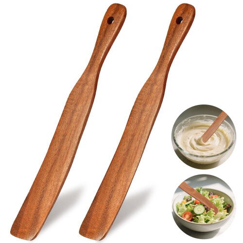 2 Pack Wooden Spurtles Thin Spatula Long Handle Heat Resistant 1