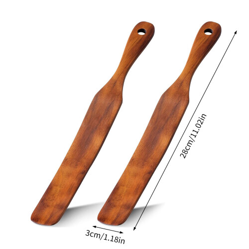 2 Pack Wooden Spurtles Thin Spatula Long Handle Heat Resistant 2