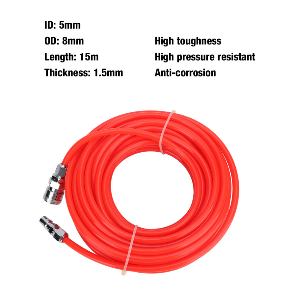 Air Compressor Hose 15M 5*8Mm Flexible Red High Pressure With Quick Couplers 7891393791469