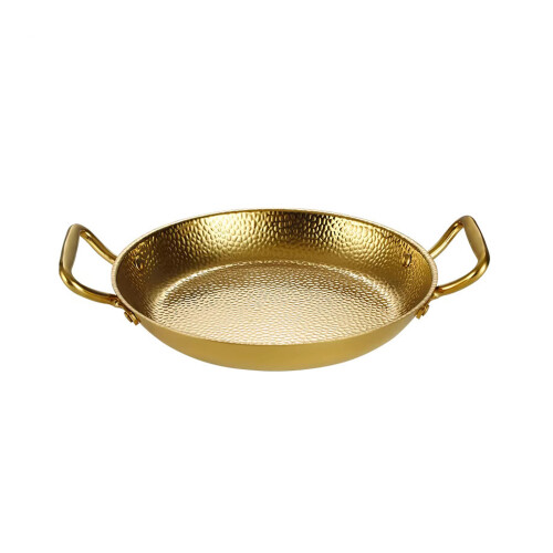 Hammered Finish Spanish Paella Pan With Double Handle-gold 26cm