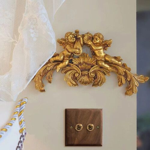 Contemporary Twin Cherubs Wall Hanging Resin-doubl angles 2