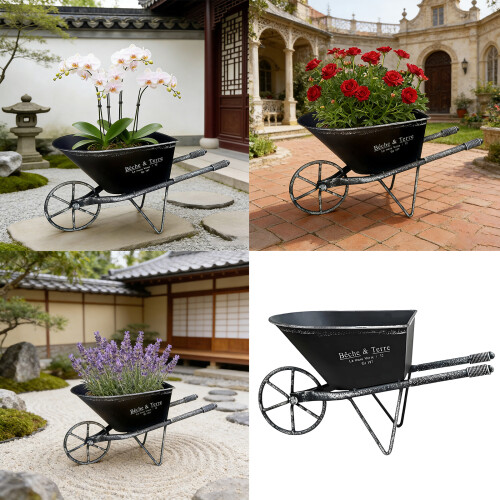 Decorative Wheeled Planter Flower Container Retro Iron Flowerpot 1