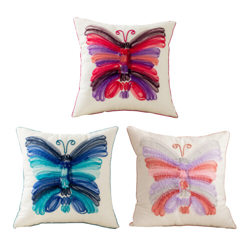 Unique 3D Butterfly Designs Pillow Cover Cotton Square-Blue 1