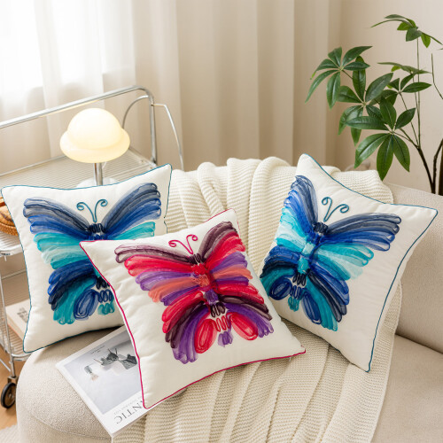 Unique 3D Butterfly Designs Pillow Cover Cotton Square-Blue 2