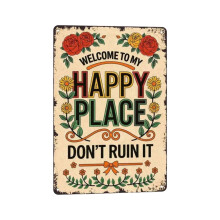 Antique Metal Sign Welcome To Happy Place Florals Garden-small