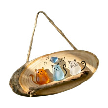 Elegant Colorful Sea Glass Cats And Wooden Plaque Wall Art-1