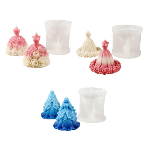 Moules à bougies en Silicone pour robe de princesse à fleurs,-B 1