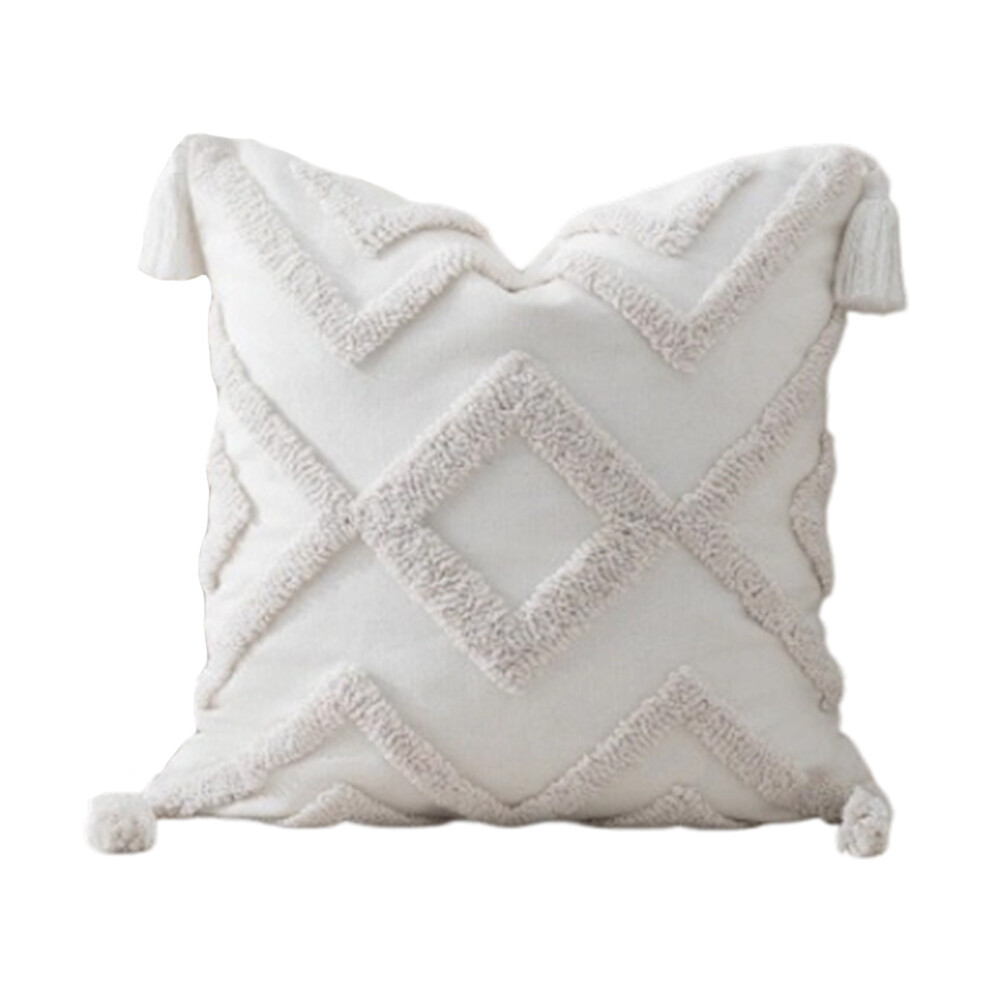 Cotton Linen Pillowcase 45cm Square Tufted Fringe Cushion-02