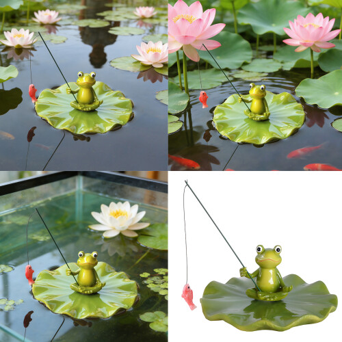 Sculpture Miniature de grenouilles de pêche en résine, 1