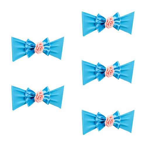 5Pcs Elastic Chair Back Bowknot Tie With Artificial-lake blue