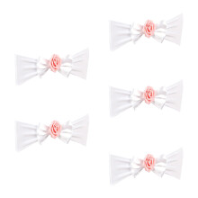 5Pcs Elastic Wedding Chair Band Bowknot Tie With-White