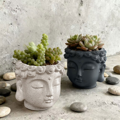 Creative Buddhas Statue Flowerpot Handicrafts Green-Beige 2