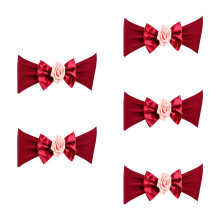 Pack of 5 Elastic Chair Band Bowknot Tie With Flower-Burgundy
