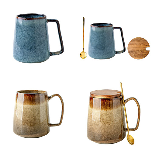 Unique Raku Glazed Ceramic Coffee-yellow sand With spoon lid 1