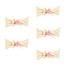 5Pcs Elastic Wedding Chair Band Bowknot Tie With-Champagne