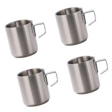 4Pcs Stainless Steel Coffee Mugs Heat Resistant-Silver 200ml