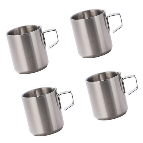 4pcs Rustproof Stainless Steel Coffee Mugs With-Silver 200ml