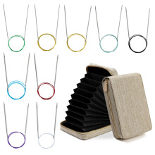9 Pairs Stainless Steel Circular Needle With Cable-Khaki 100cm