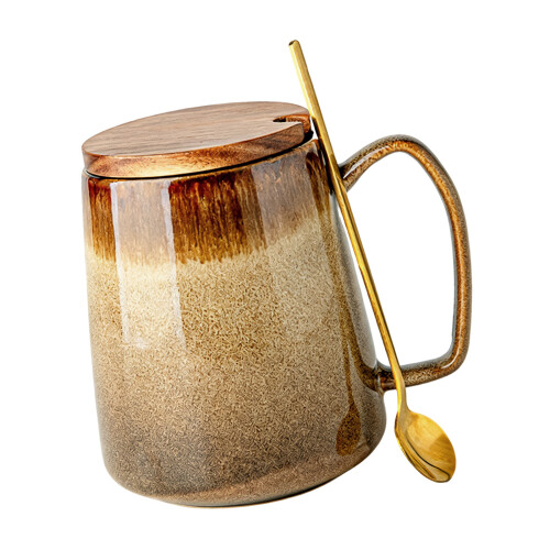 Unique Raku Glazed Ceramic Coffee-yellow sand With spoon lid