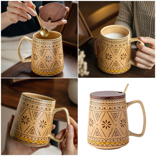 Spacious 12Cm Tall Ceramic Cup Heat Resistant-Spoon with lid 2