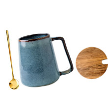 Artistic Raku Glazed Coffee Cup With-sydney blue With spoon lid