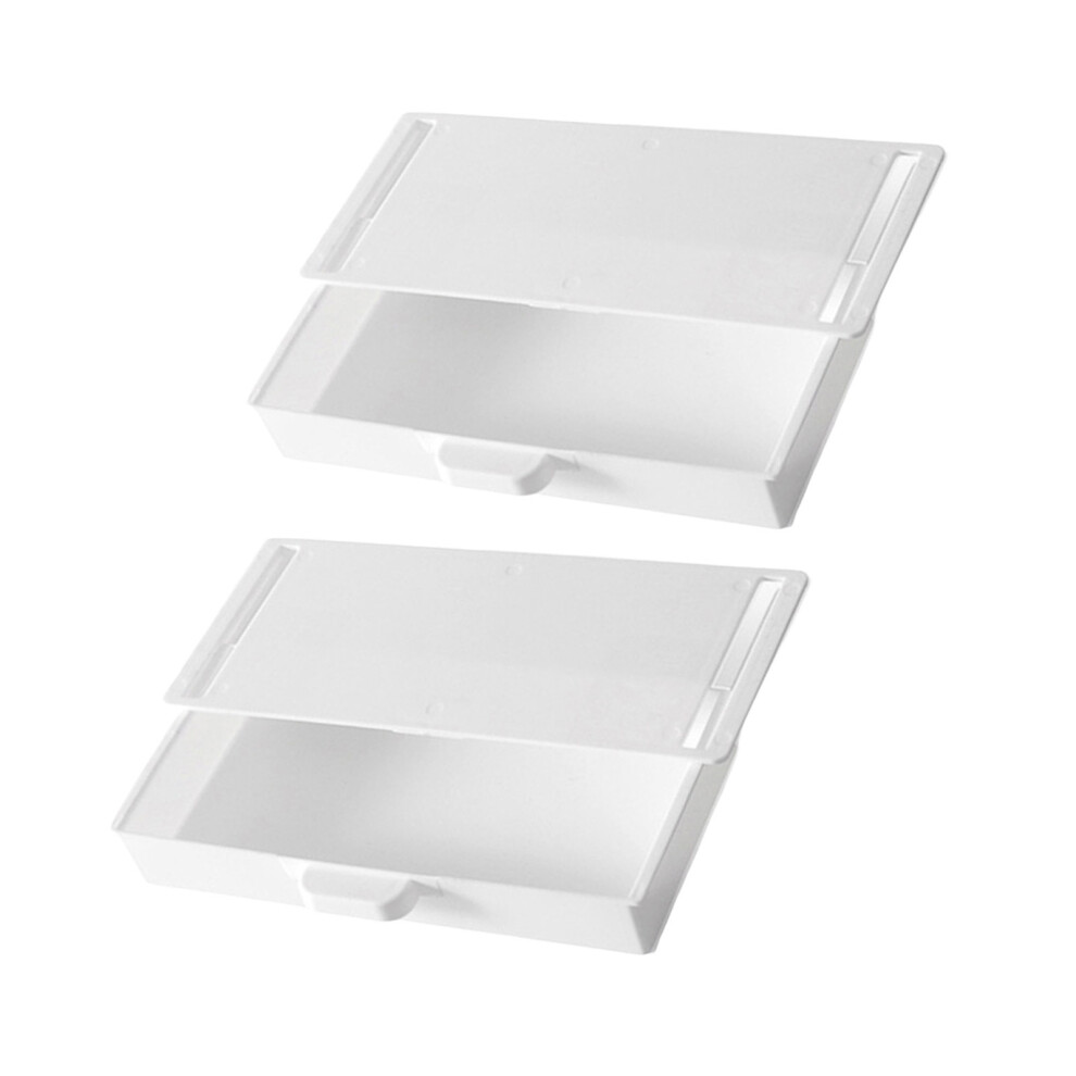 2Pcs Transparent Plastic Adhesive Storage Containers-White 7704001094770