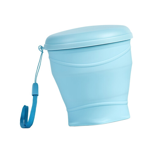 Foldable Silicone Drinking Cup with Lid and Carrying Strap-blue