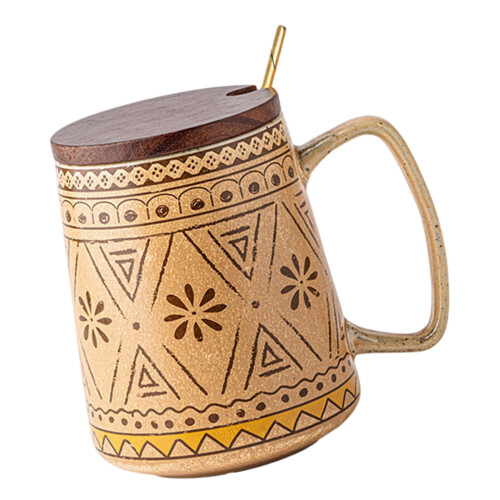 Durable Handled Coffee Cup High Quality Ceramic-Spoon with lid