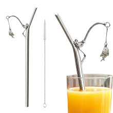 Fun Fishing Straw Decors Metal Drinking Straw Perfect For-1pc