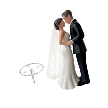 Hochzeitstortenaufsatz aus Kunststoff für Braut-schwarzer Anzug