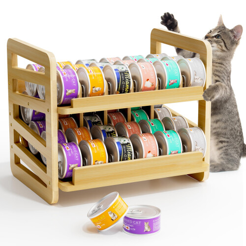 Stylish Bamboos Rolling Cats Food Storage Bin 2 Layer Stackable 1