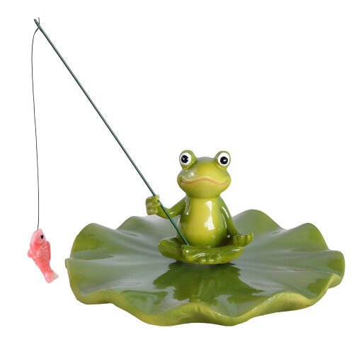 Sculpture Miniature de grenouilles de pêche en résine,