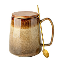 Elegante Raku geglazuurde koffiekop-geel zand Met lepeldeksel