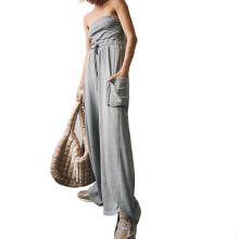 Bara axlar jumpsuit för kvinnor, ärmlös jumpsuit med dragsko i midjan, vida ben jumpsuit i enfärgad, stretchigt material med hög midja