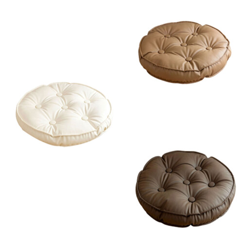 Ottoman Cushion With Button Durable PU Leather-Dark brown 2