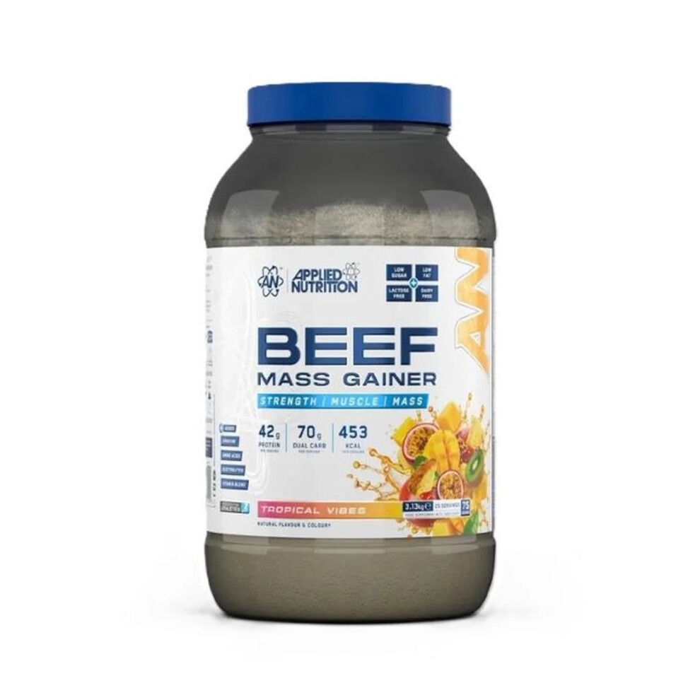 Applied Nutrition Beef Mass Gainer Protein Powder – 42g Beef Protein Isolate, High Calorie Weight Gainer Supplement, Lactose Free, Low Sugar (3.13kg – 25 Servings) (Tropical Vibes) - Image 3