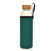 Durable 750ml Glass Water Bottle with Bamboos Lid-dark green