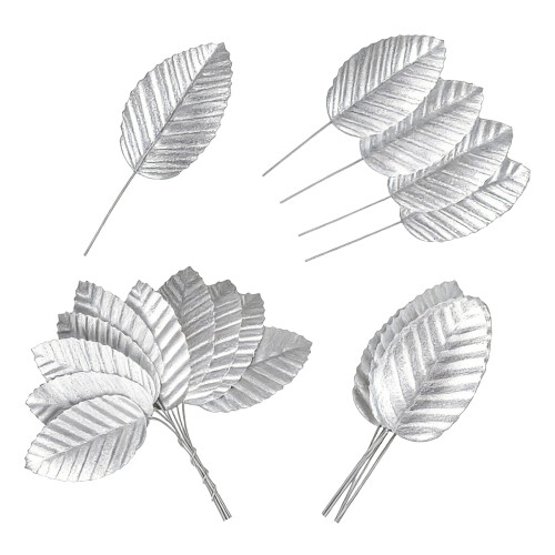 200Pcs Artificial Silk Leaves With Bendable Wire Stems-Silver