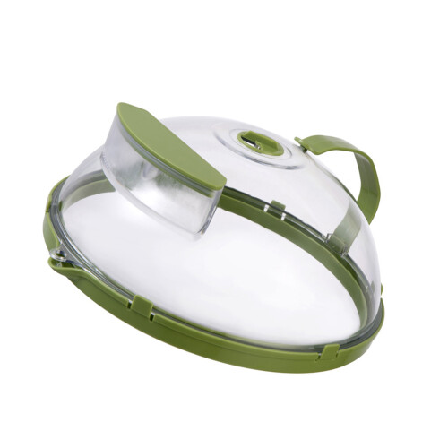Tall Dome Plate Microwave Splatter Cover With Handle And Water