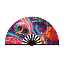 Fluorescent Glow Glittering Folding Hand Fan-Flower skull D