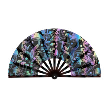 Fluorescent Folding Hand Fan With Plastic Frame-alien mushrooms