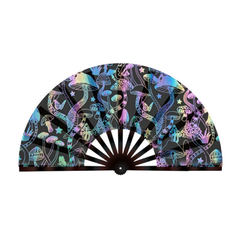 Fluorescent Folding Hand Fan With Plastic Frame-alien mushrooms