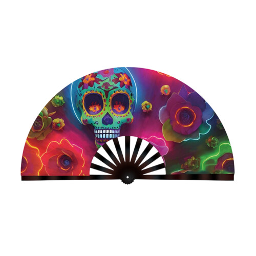 Fluorescent 10Inch Decorative Folding Hand Fan-Flower skull B