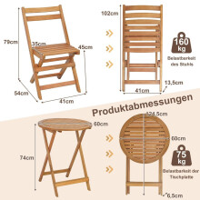 3-delige houten bistroset met stevig acaciahouten frame en lattenbodem en tafelblad