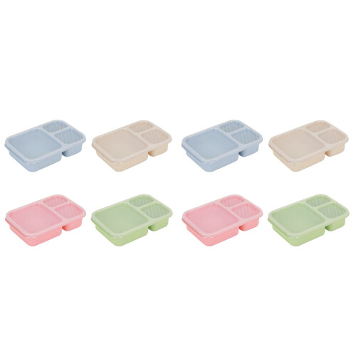 8Pcs Practical Straw Bento Lunch Box Three-Grid Compact Portable 1