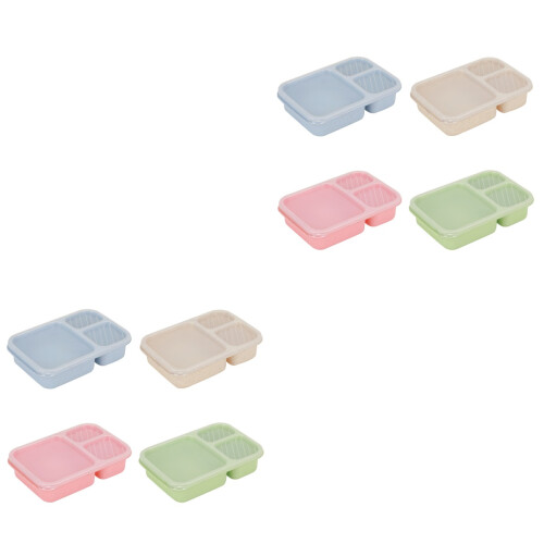 8Pcs Practical Straw Bento Lunch Box Three-Grid Compact Portable 2
