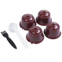 4pcs for Plsatic Refillable Coffee Capsule with Spoon Brush 200 Times Reusable Compatible Nescafe for